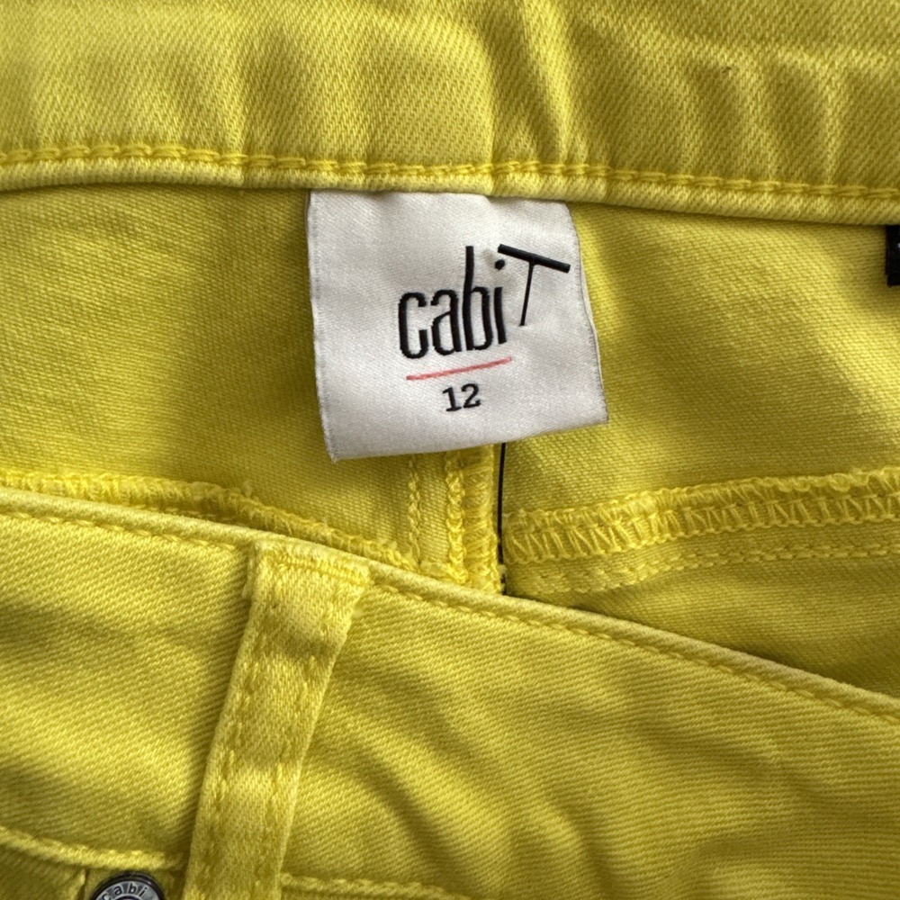Cabi NWT Size 12 Yellow Glow Stick Kick Back Kick Flare Jeans 5 Pocket - Picture 6 of 7